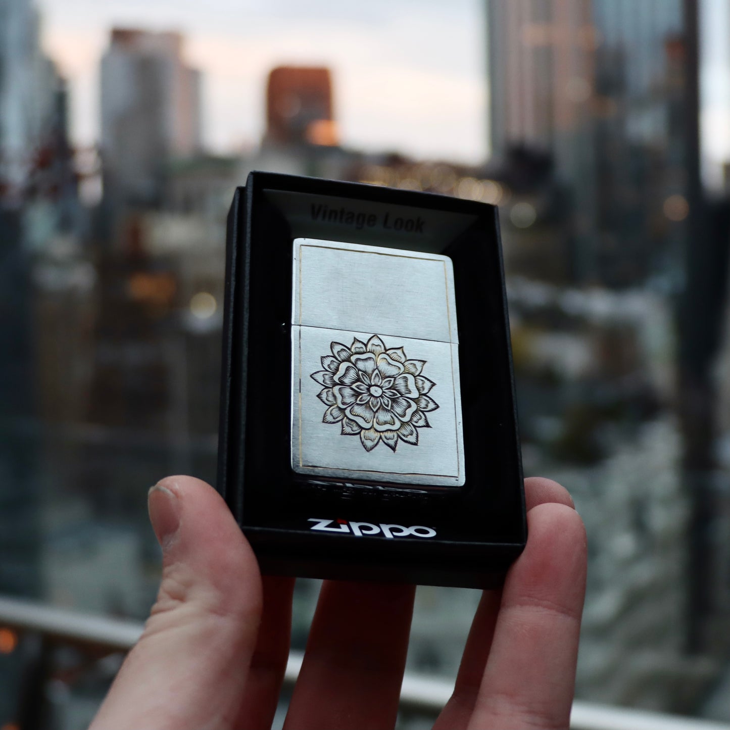 Hand Engraved Mandala on Stainless Steel & Brass Zippo Lighter